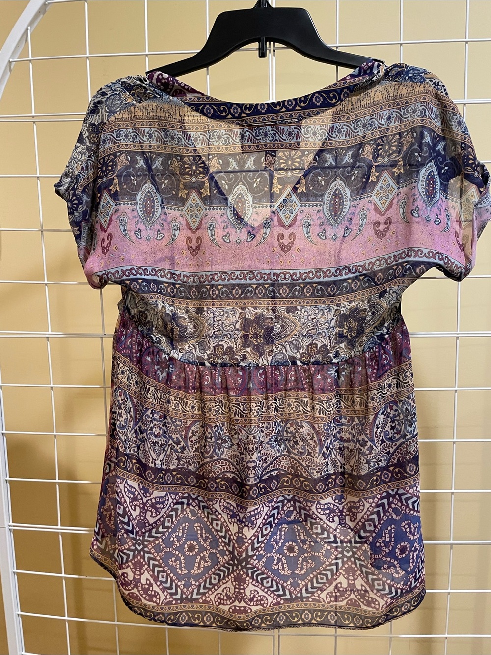 Rory Beca Sheer Silk Paisley Hi-Lo, Blouse Sz XS BOHO, Flirty,Delicate, Feminine